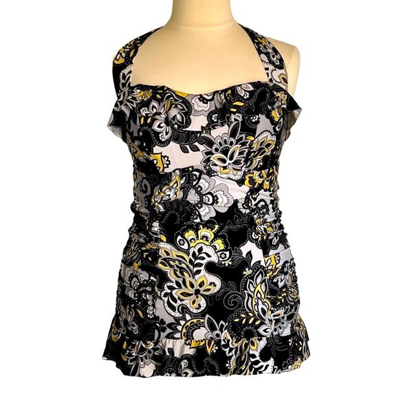BECCA One-Piece Halter Ruffle Ruched Swimsuit/Swim Dress - Picture 1 of 14